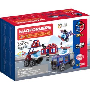Magformers Amazing Police & Rescue Set- bouwset 26 stuks- magnetisch speelgoed- speelgoed 3,4,5,6,7 jaar jongens en meisjes– Montessori speelgoed- educatief speelgoed- constructie speelgoed