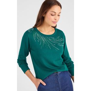 Damart - Fijn gebreide trui met studs - Dames - Groen - XS