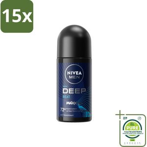 15 x Nivea - Men - Deodorant - Roller - Deep Beat - 48 Uur Lang Werkend - 50 ml - Grootverpakking - NIVEA MEN Deodorant - Anti-transpirant - 48 Uur Bescherming - Deodorant Roller - Mannelijke Geur