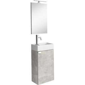 Badplaats Toiletmeubel Apollo LED 40 x 22 cm - Beton Grijs - Fonteinmeubel met Wastafel en Spiegel