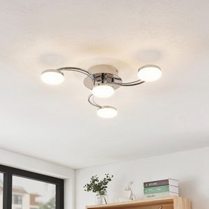 Lindby - LED plafondlamp - 4 lichts - metaal, aluminium, kunststof - H: 9 cm - chroom, wit gesatineerd - Inclusief lichtbronnen