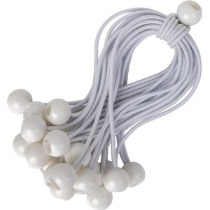 PRETEX Bungee Ballen met Koorden - Set van 25st x 23cm Universele Elastische Banden - Zware Bal Bungees Perfect voor Kamperen, Vlaggen en Zeildoekbevestigingen - Wit