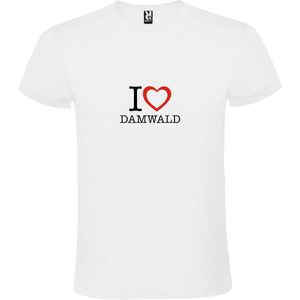 Wit T shirt met print van 'I love Damwald' print Zwart / Rood size XS