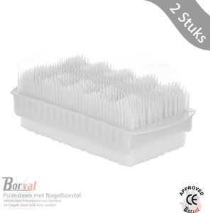 Borvat® Puimsteen met Nagelborstel - Eelt verwijderen - Kleur: Wit - 2 Stuks