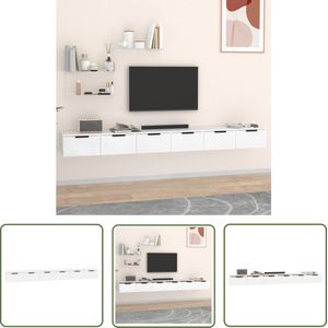 The Living Store Wandkasten 2 st 102x30x20 cm bewerkt hout wit - Zwevende Wandkast - Wandkast - Houten Kast - Witte Kast - Opbergkast