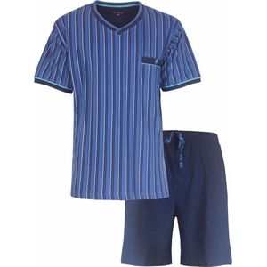 Paul Hopkins Heren Shortama - Pyjama Set - Verticale Streep - 100% Katoen - Blauw - Maat M