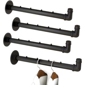 TYJ008H-4, 4 stuks 40 cm industriële pijp kledingstang, multifunctionele wandgemonteerde kledingstang, zwaar belastbare, ruimtebesparende hangende kaststang voor slaapkamer, badkamer, zwart
