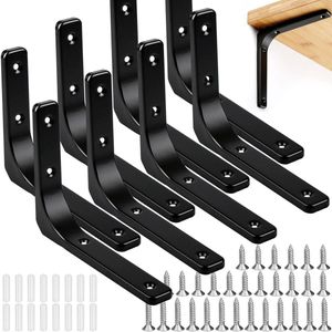 TRANKIELO® - Zware Plankdragers van Hoogwaardig Metaal – Set van 8 met Bevestigingsmateriaal – Zwarte Wandbeugels voor Houten Boekenplanken