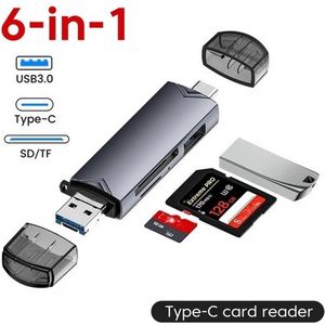 Multifunctionele USB Kaartlezer - 6 In 1 - Donkergrijs