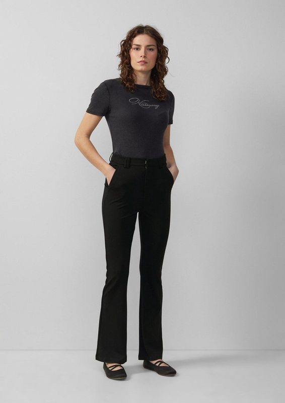 QS Damesbroek met bootcut, elastisch en trendy voor casual en kantoor, zwart, 32W / 30L