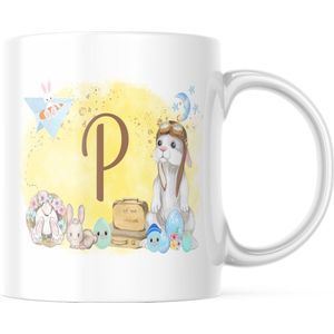Paas Mok P piloot konijn pasen | Paas cadeau | Pasen | Paasdecoratie | Pasen Decoratie | Grappige Cadeaus | Koffiemok | Koffiebeker | Theemok | Theebeker