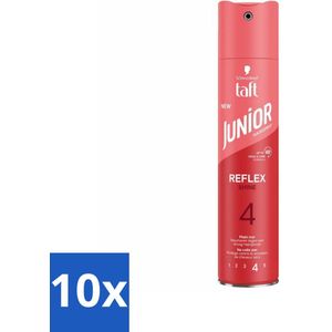 10 x Taft - Reflex Shine 4 - Junior Haarspray - Glanzende finish - 250 ml - 48 Uur Hold - Micro-verstuiving - Vet Haar - Futloos Haar