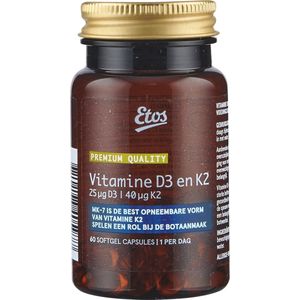 Etos Vitamine D3 25ug - Vitamine K2 40ug - Premium - 60 stuks