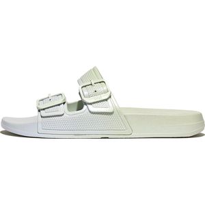 FitFlop Iqushion Iridescent Two-Bar Buckle Slides GROEN - Maat 38