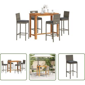 The Living Store 5-delige Tuinbarset massief acaciahout en poly rattan grijs - Tuinbarset - Barstoel - Buitentafel - Acacia Hout - Pe Rattan