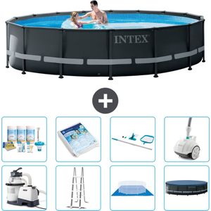 Intex Rond Ultra XTR Frame Zwembad - 488 x 122 cm - Inclusief Pomp - Ladder - Grondzeil - Afdekzeil Onderhoudspakket - Glasparels - Schoonmaakset - Stofzuiger