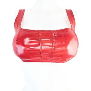 Top - Maat L/XL - Datex (mix van latex en stof) BH crop Top shirt Rood