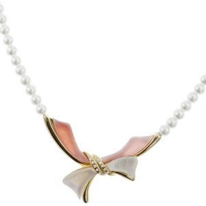 Behave Ketting - parelketting - met hanger - schelp - wit - roze - goud kleur - 45 cm