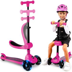 SereneLife Kinderstep – 3-Wiel Step – Opvouwbare Kinderstep met Verstelbare Hoogte – LED Verlichting – Verstelbaar Stuur – Antislip Voetplaat – Step voor Jongens en Meisjes
