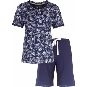 Tenderness - Dames Shortama Pyjama Set - Bloemenprint - 100% Katoen - blauw - Maat S