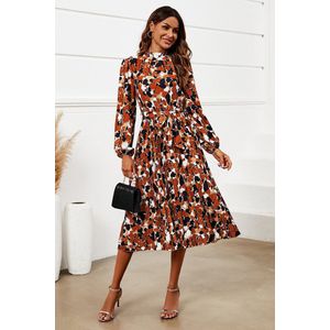 Midi-jurk met hoge hals en lange mouwen in roest