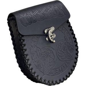 Faux Leather Viking Pouch Medieval Belt Bag - Black Vintage Coin Bag for Women Men Renaissance Faire