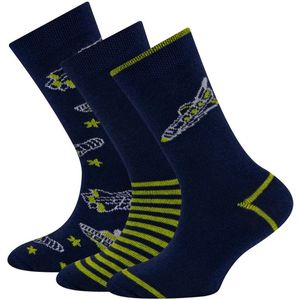 Sokken Ewers Kindermaat - 3-PACK - Donkerblauw met Ruimteschepen & Sterren & Streepjes Groen-23/26