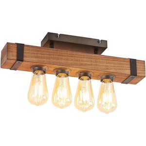 Lindby - plafondlamp hout - 4 lichts - hout, metaal - H: 12 cm - E27 - bruin, zwart