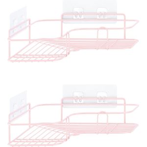 Navaris Doucherek zonder boren - Set van 2 douchemandjes - Ophangbaar hoekrekje voor in de douche - Badkamer rek in roze