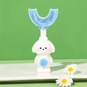 Kinderen U-vormige tandenborstel, siliconen cartoon hond ontwerp, mondverzorging voor 3+ jaar, handmatige tandenborstel voor kinderen, duurzaam, neutraal geslacht, geen borstelharen