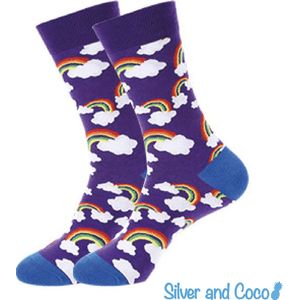 SilverAndCoco - Gekke Vrolijke Foute Sokken / Leuke Grappige Dikke Warme Huissokken Dames & Heren Kerstcadeau pakket / Thermosokken Katoen / Wintersokken Sinterklaas Schoen Kerst Cadeau Socks Mannen en Vrouwen - Pride / Regenboog
