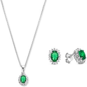 Parte Di Me Sorprendimi Dames Giftset/Ketting/Oorbellen/Oorknoppen Zilver - Groen/Zilver