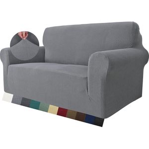 Super stretch bankovertrek voor 2-zitsbank, 1-delige universele liefdesstoelhoezen, jacquard, spandex, bankbeschermer, honden, huisdiervriendelijke Loveseat hoes (2-zits, lichtgrijs)