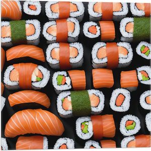 Vlag - Patroon van Verse Japanse Sushi - 50x50 cm Foto op Polyester Vlag