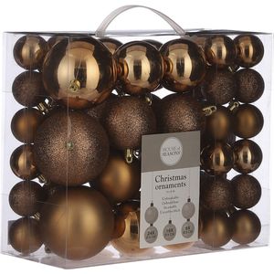 92x stuks kunststof kerstballen koper bruin 4, 6 en 8 cm - Kerstboomversiering/boomversiering/kerstversiering