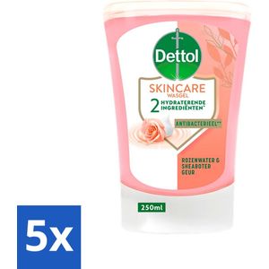 Dettol - Wasgel Navulling - Skincare - Rozenwater & Sheaboter - 250 ml - Bulkverpakking - 5 stuks