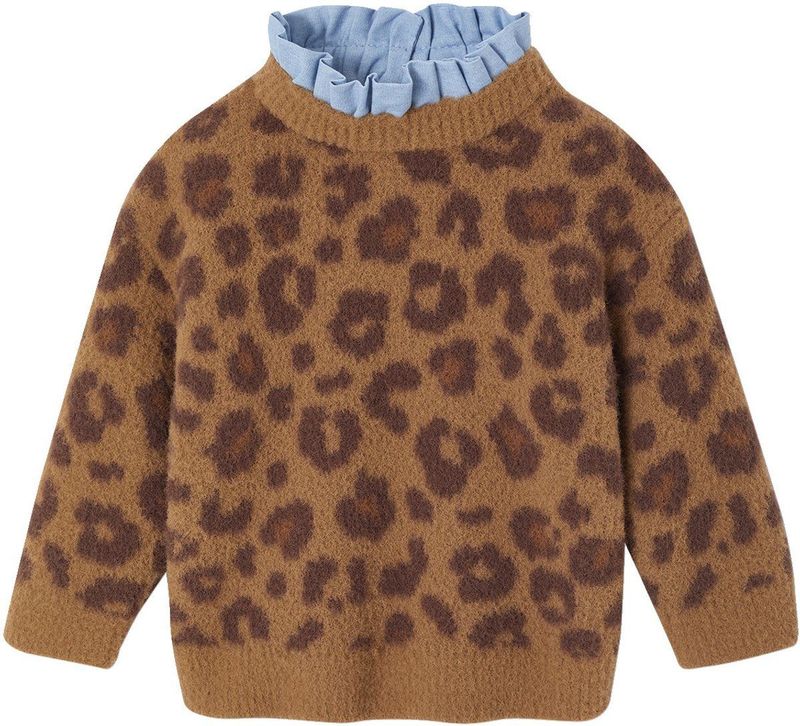 Babytrui - Luipaardprint - Bruin - Chambray Kraag