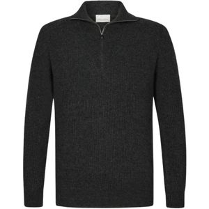 Profuomo Trui met rits grijs (Maat: S) - Mélange - Halslijn: Opstaande kraag met rits,
