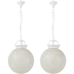 J-Line Eki mozaiek hanglamp - glas - wit - large - 2 stuks - woonaccessoires