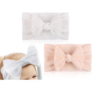 Inovra - Set van 2 Elastische Nylon Haarelastiekjes voor Baby's in Wit en Roze, Geschikt voor Pasgeboren Meisjes