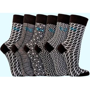 Heren sokken | Kleur: Zwart Wit | Print: Grafisch | Diverse maten | 6 paar