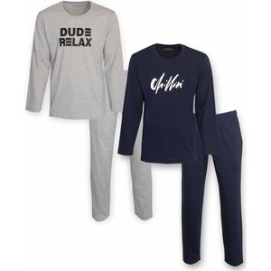 Aprox Heren Pyjama - Pyjama Set - DUO-PACK - Donker Blauw & Grijs - Maat L