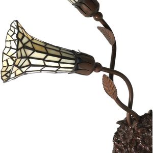 HAES DECO - Tiffany Tafellamp 44x26x61 cm Beige Glas Tiffany Bureaulamp Tiffany Lampen Glas in Lood