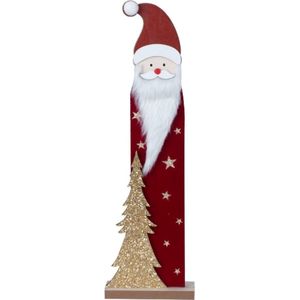 Houten kerstman met gouden kerstboom 49cm Hoog - Kerstdecoratie