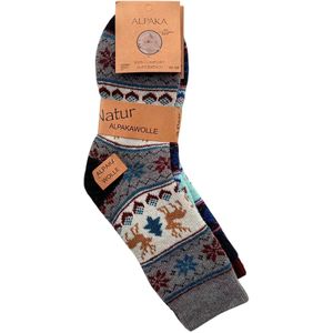 Alpaca Wollen Sokken maat 35-38 Kerstsokken Pak van 3 paar kleuren rood, grijs & blauw