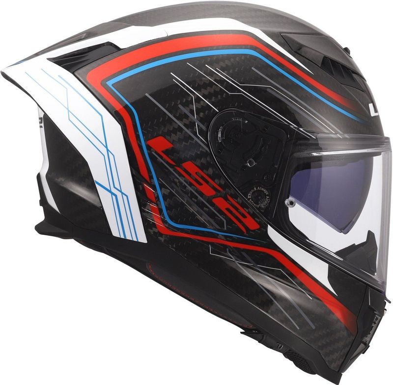 LS2 FF807 Dragon integraalhelm Subic glans wit blauw rood carbon zwart L