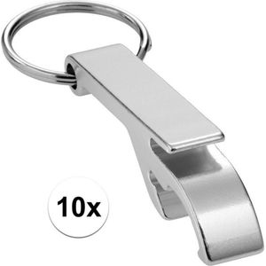 10x Flesopener sleutelhanger - zilver - opener