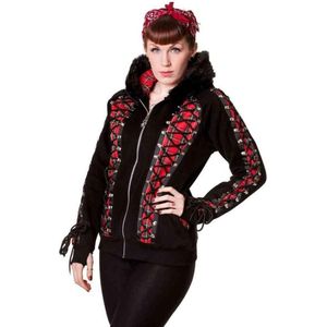 Banned - Tartan Corset Vest met capuchon - S - Zwart/Rood