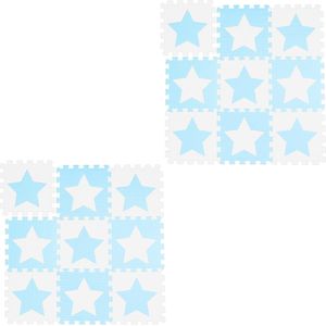 Relaxdays 18x speelmat foam sterren - puzzelmat - speelkleed - vloermat schuim - blauw-wit