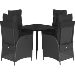 vidaXL - 5-delige - Tuinset - met - kussens - poly - rattan - zwart